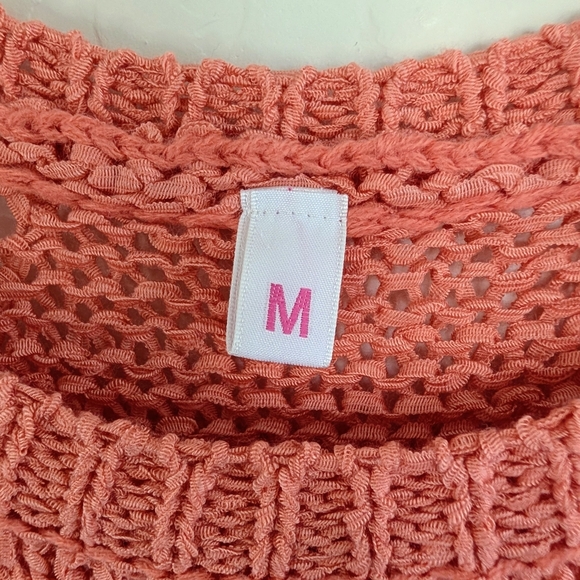 Linen Wool Blend Coral Crochet Fringe Tank Tunic Swim Cover Boho Festival Resort - Picture 6 of 10